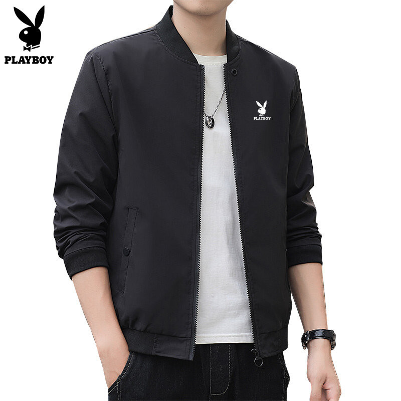 Playboy Fashion Simple Mens Solid Color Lightweight Jacket Bomber Jacket (M-5XL)