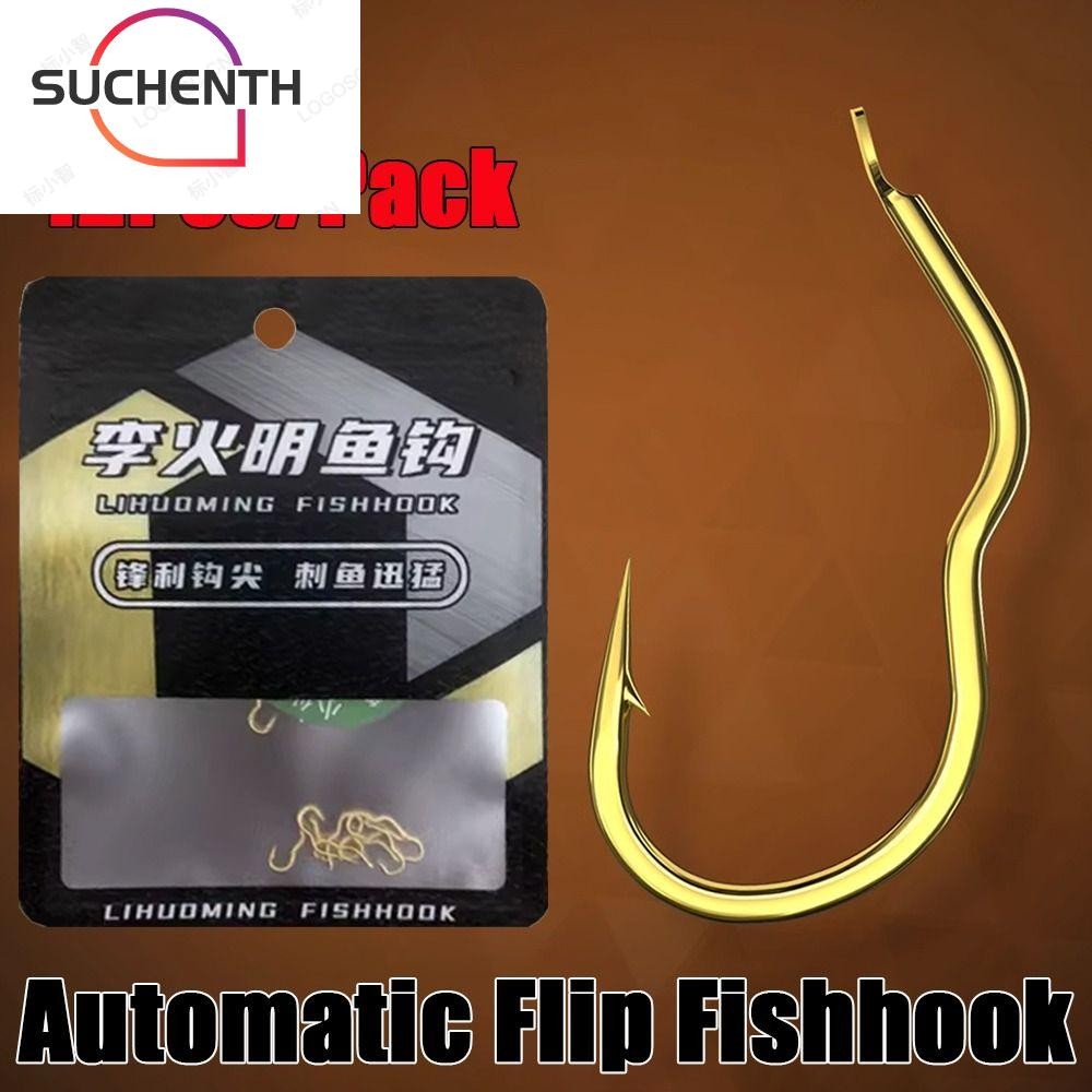 Suchenth 12 ชิ้น/แพ็คตะขอตกปลาทอง,เหล็กคาร์บอนสูงSharp Barbedอัตโนมัติพลิก Fishhook,กีฬากลางแจ้งAnti Slip Fishing Tackle
