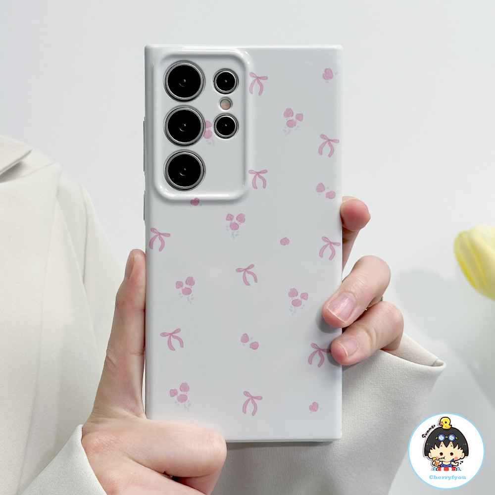 SAMSUNG Insดอกไม้สีชมพูbowknotเคสโทรศัพท์สําหรับsamsung S24 S23 S22 Ultra Plus A14 A54 A12 A13-4G A21S A23-5G A53-5Gรวมทุกอย่างกันกระแทกSoft TPUปกหลัง