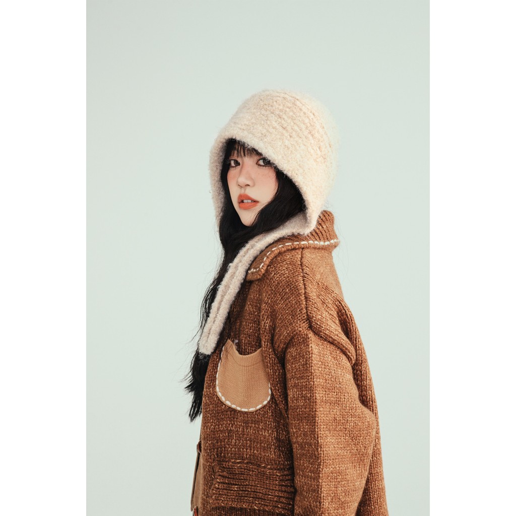 MISSKOI ฤดูใบไม้ร่วงฤดูหนาวที่อบอุ่นป้องกันหูหมวกขนสัตว์ตุ๊กตาน่ารักสาว Barack หมวกฝรั่งเศส Simple All-Match ขนาดเล็กถักหมวก - รูปที่ 7