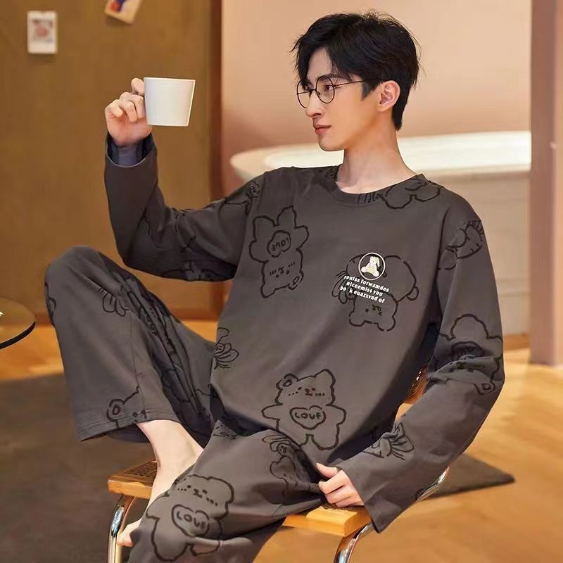 EERSHENSHI ชุดนอนกางเกงขายาวแขนยาวผู้ชายฤดูใบไม้ผลิและฤดูใบไม้ร่วงชุดลําลองเรียบง่ายสามารถสวมใส่นอก