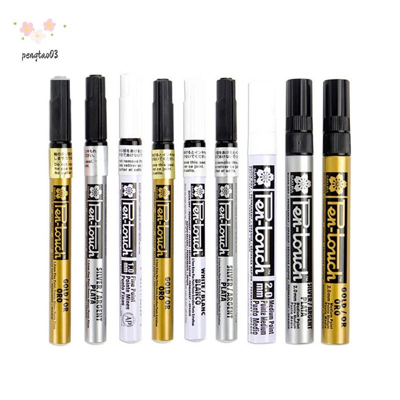 Pengatao03 สีขาวเงินทองถาวรโลหะ Marker ปากกา 0.7/1.0/2.0 มม.นักเรียน Sketch Graffiti Art Markers Hook Liner ปากกาเครื่องเขียนใหม่