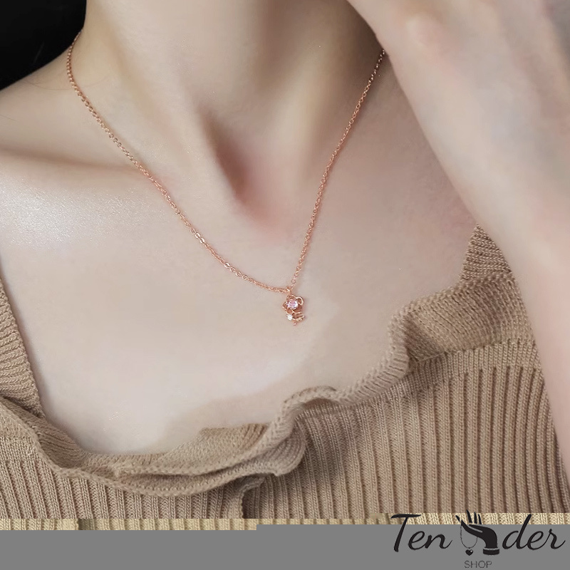 COD-ส่งเร็วจากไทย🎀กุหลาบสีชมพูเพชรสร้อยคอหวานอ่อนโยนสไตล์ไหปลาร้าโซ่แสงหรูหราเฉพาะกลุ่มสร้อยคอสำหรับผู้หญิง-Tender