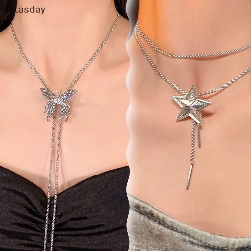 Ritasday ไทเทเนียมเหล็กดึงสร้อยคอผีเสื้อผู้หญิงยาว sel Clavicle Chain แฟชั่นอเนกประสงค์สาวร้อนเครื่องประดับใหม่