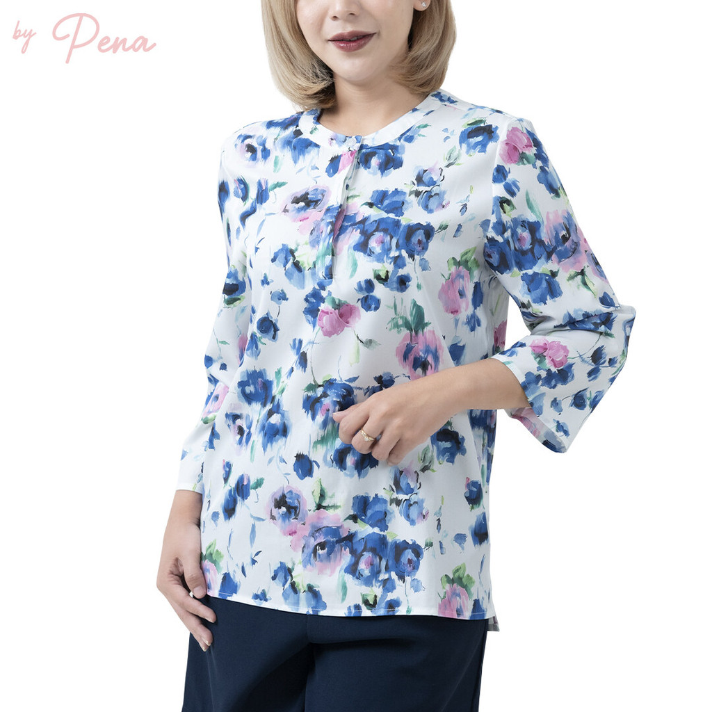 By Pena เสื้อเบลาส์ แขนสามส่วน คอกลม สำหรับผู้หญิง BPSL092401