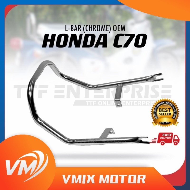 HONDA C70 REAR L-BAR SEAT BAR HANDLE BAR SPOILER (CHROME) OEM LAMPU BULAT