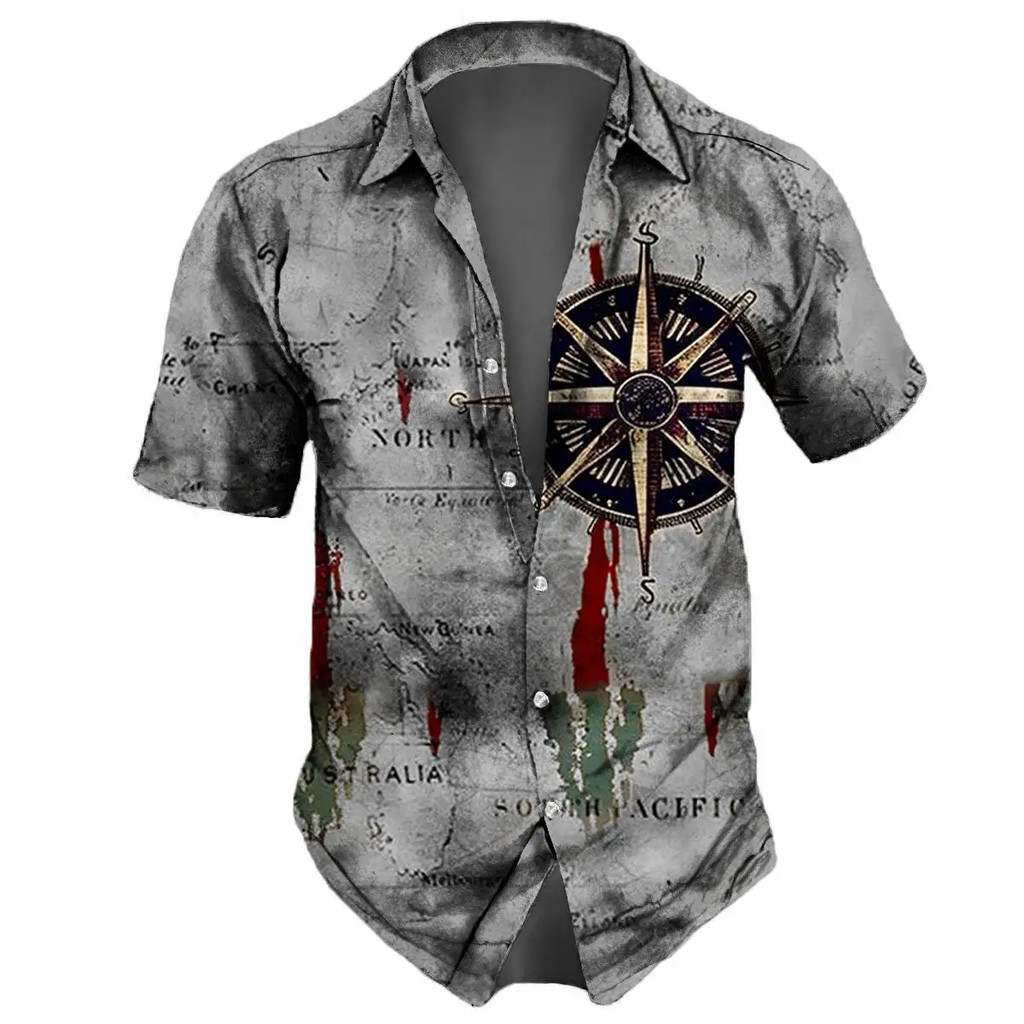 Retro ชายเสื้อ 3d Nautical พิมพ์เสื้อแขนสั้นฤดูร้อน Casual Top หลวมขนาดใหญ่เสื้อฮาวายสําหรับชาย 2024 ใหม่ Tops