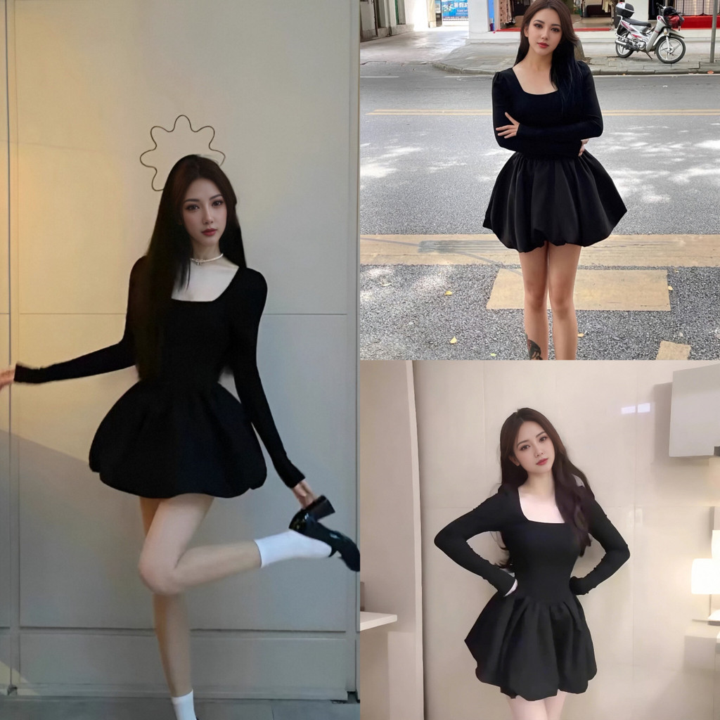 ชุดเดรสแฟชั่นสไตล์เข้ารูป คอเหลี่ยมปลายบาน สวยงามและทันสมัย