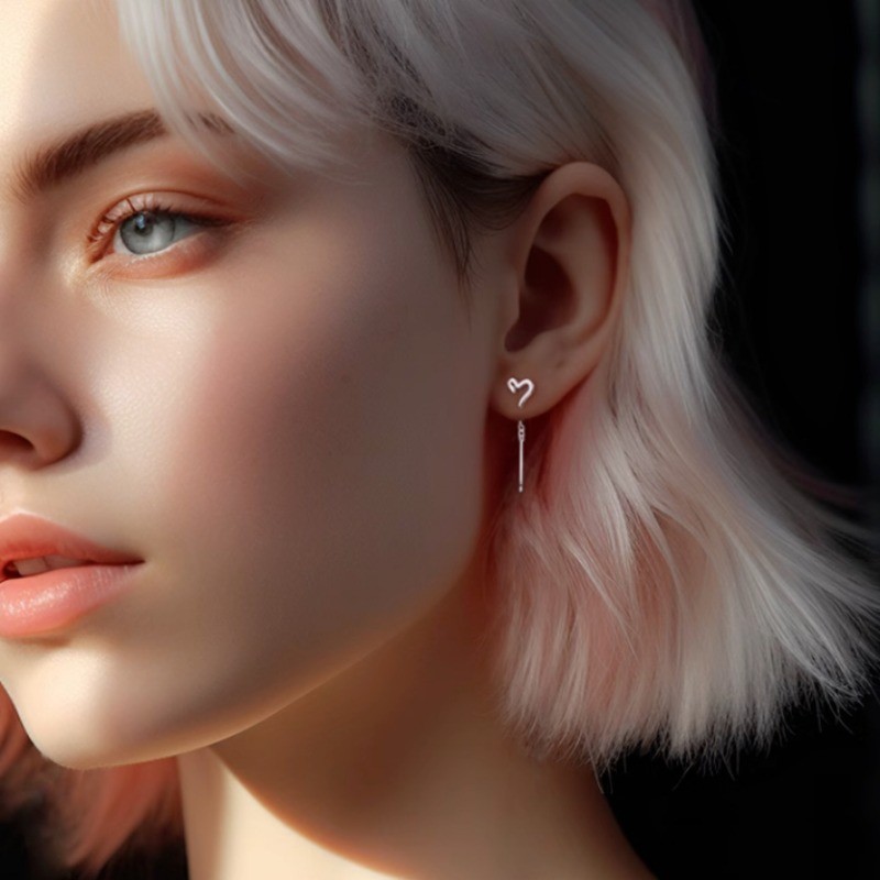 Roselife S925 Silver Chain Heart Dangle ต่างหูสําหรับผู้หญิงสาว Drop ยาวหูเครื่องประดับอุปกรณ์เสริม - รูปที่ 5