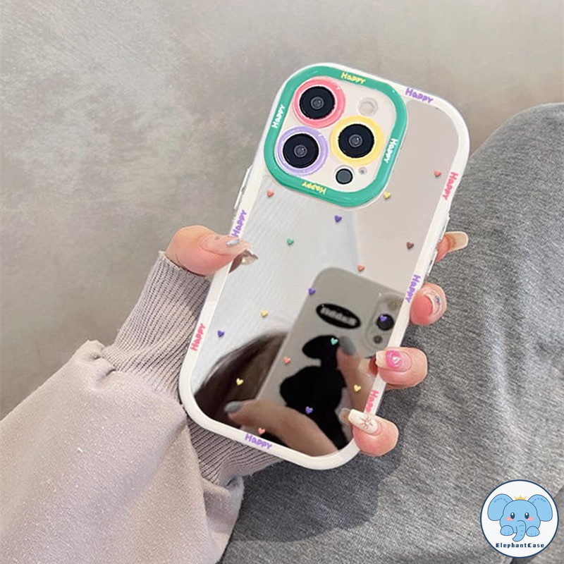ความรักที่มีสีสันหัวใจหรูหราแต่งหน้าเคสกระจก เคสไอโฟน 16 13 11 15 XR 14 12 Pro Max 16 15 14 8 7 Plus X XS Max SE