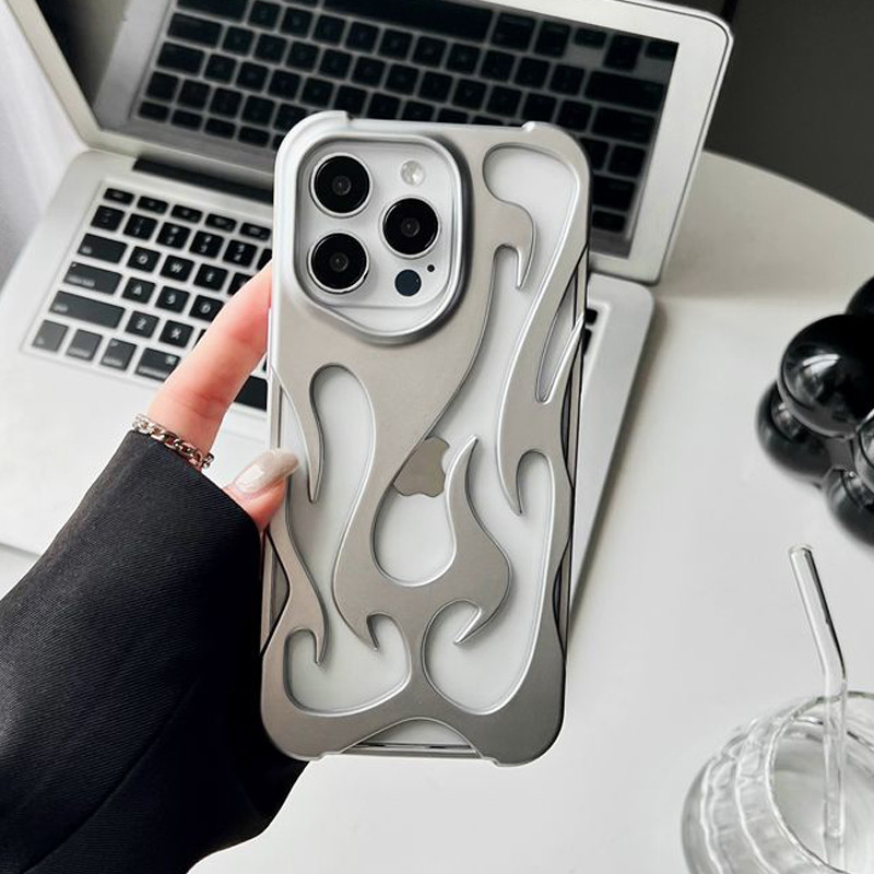 ใหม่ 3D เปลวไฟรูปแบบ Hollow Slim เคสโทรศัพท์สําหรับ iPhone 16 15 14 13 12 11 Pro Max 15 14 16 Plus กันกระแทกป้องกันนุ่ม