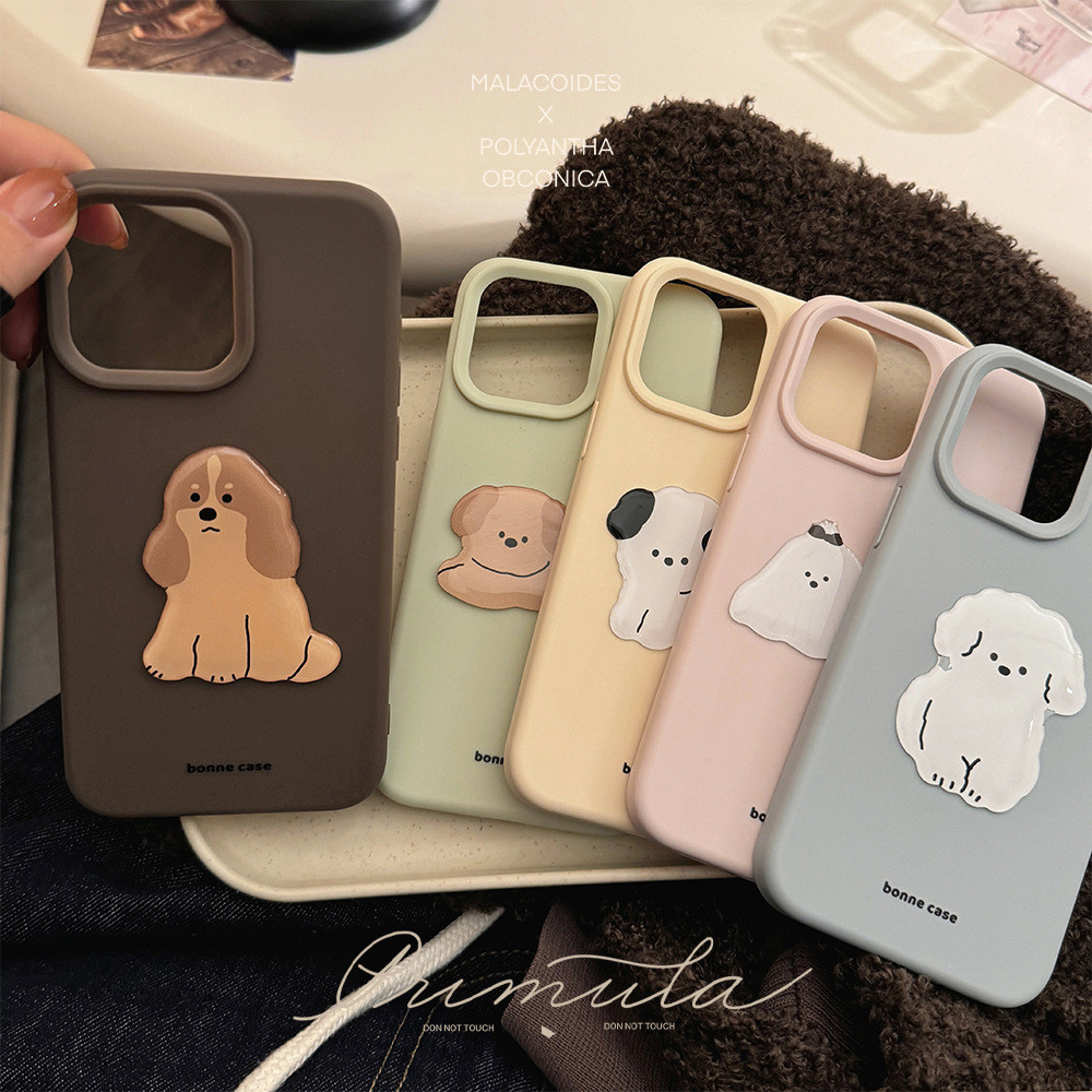 สีทึบเรียบง่าย niche ภาษาอังกฤษสามมิติสุนัขน่ารักเคสโทรศัพท์ป้องกัน tpu สําหรับ apple iphone12 13 14 15 16pro max plus