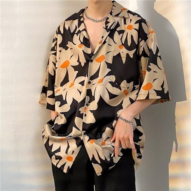56MEN เสื้อฮาวาย แขนสั้น ลายดอก คอปกคิวบา