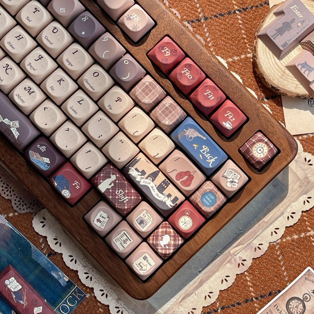 Sherlock Holmes Keycap Cherry/SO Profile 137 คีย์ PBT Five-sided Dye Sublimation 7u Space Bar Mechanical Keycaps Originality Classic Retro Brown Keycap