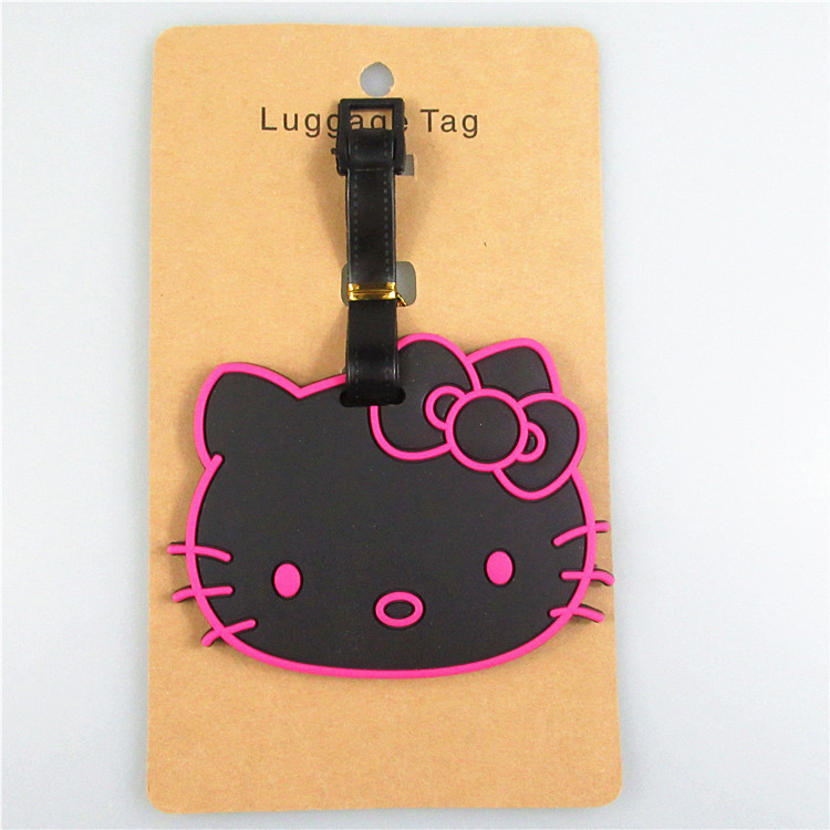 Kawaii Hello Kitty ป้ายกระเป๋าเดินทางอะนิเมะสีดํา Kitty แท็กกระเป๋าเดินทาง ID ผู้ถือที่อยู่ Baggage Boarding แบบพกพา