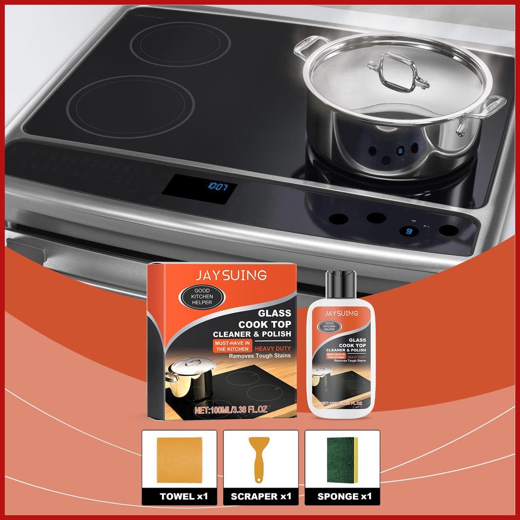 Cook Top ชุดทําความสะอาด Non-Scratch ชุดทําความสะอาด Glass Cooktop Cleaner เซรามิค Non-Abrasive ที่มีประสิทธิภาพห้องครัว postermy