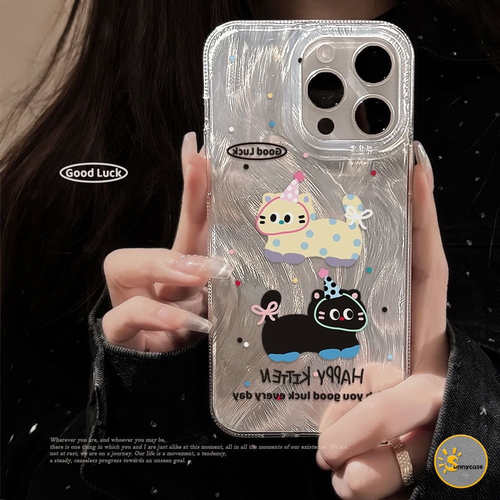 เคสนิ่มลายการ์ดขนนเป็ด Happy Kitten เข้ากันได้กับ OPPO A58 A15 A5s A7 A17 A38 A3s A57 A98 A16K A31 A12 Reno 11 10 8T 6 5