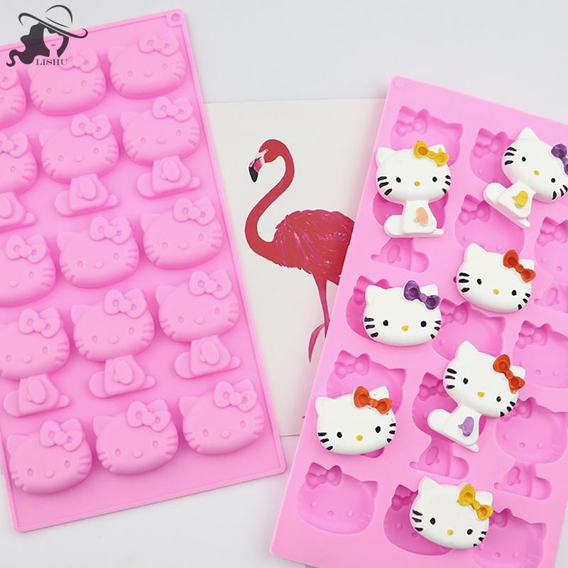 Lishu 1 PC 15 Cavities หัวแมวน่ารักช็อกโกแลตแม่พิมพ์ซิลิโคน DIY เค้กช็อกโกแลตเยลลี่พุดดิ้งครัวเบเกอรี่แม่พิมพ์สบู่แฮนด์เมดแม่พิมพ์ th
