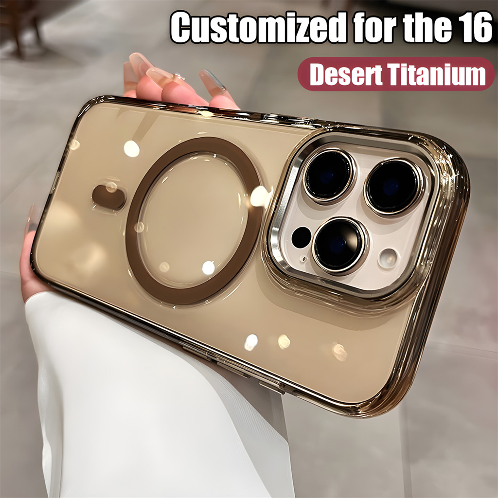 CASE ปลอกระดับไฮเอนด์ทะเลทรายไทเทเนียมหรูหรากันกระแทกเคสแข็งใสเคสโทรศัพท์แม่เหล็กสําหรับ ไอโฟน เคสไอโฟน 16 15 14 มือโปร สูงสุด เคสใสปกชาร์จไร้สายไม่เหลือง