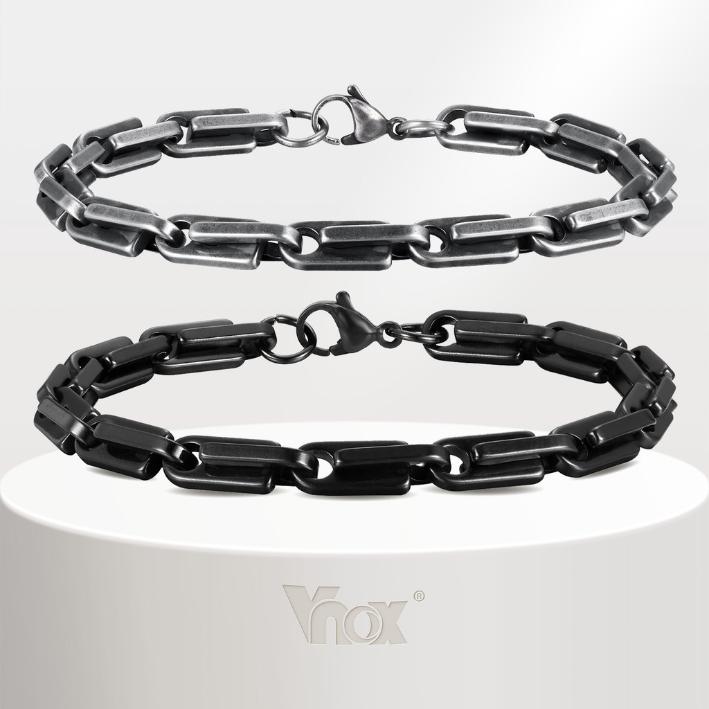 Vnox สร้อยข้อมือโซ่ลิงค์แฮนด์เมดหนักสําหรับผู้ชาย, สร้อยข้อมือโซ่สี่เหลี่ยมสแตนเลส Punk Rock, ของขวัญเครื่องประดับย้อนยุ
