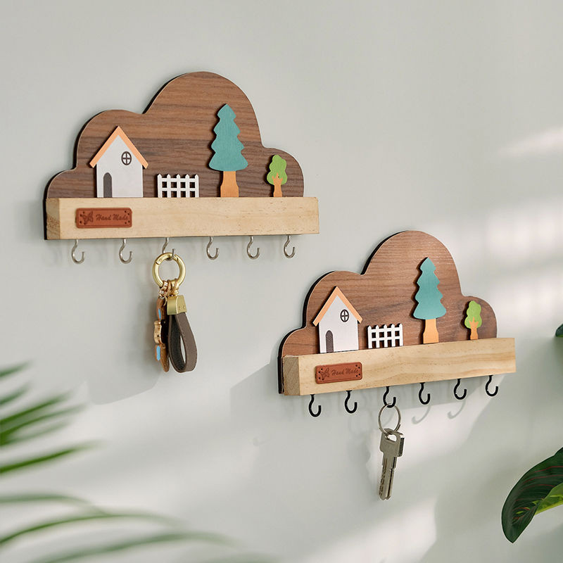 ที่ใส่กุญแจไม้ติดผนัง Entryway ชั้นวางกุญแจตกแต่ง 6 ตะขอที่ใส่จดหมาย ตะขอกุญแจ