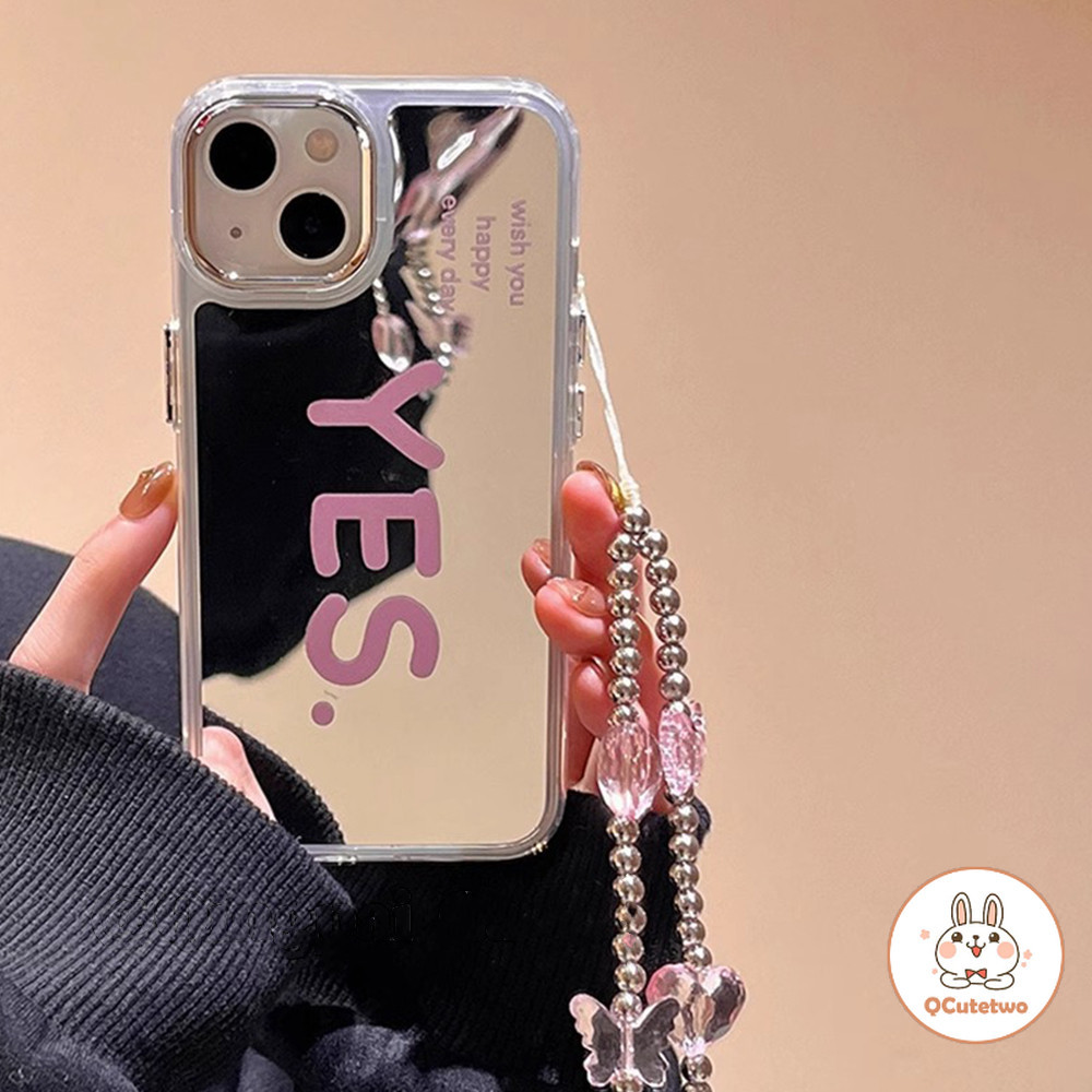 Ins ตัวอักษรภาษาอังกฤษกระจกเคสโทรศัพท์ผีเสื้อสําหรับ IPhone 16 15 14 Plus 11 12 13 Pro MAX XS MAX XR 7 8plus Anti-Scratch Hard ฝาครอบโทรศัพท์