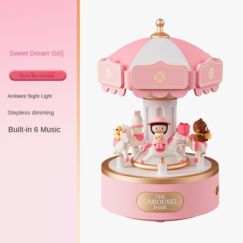 กล่องดนตรีม้าหมุนสร้างสรรค์ ยูเอสบี ชาร์จไฟกลางคืนลําโพงบลูทูธโรแมนติกเพลงแสง