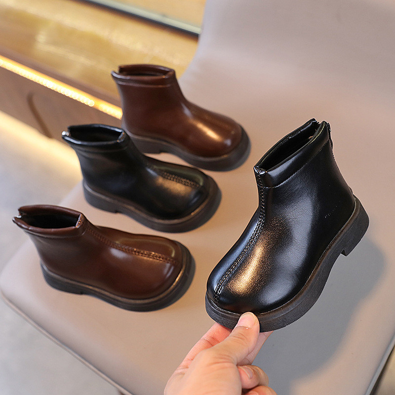 ฤดูหนาว British Boy ข้อเท้า Boot Non Slip สาวหนัง Boot ผ้าฝ้ายอุ่น เด็กรองเท้าแฟชั่นเด็ก Boot