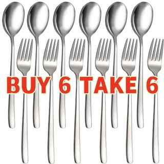 Buy 6 Take 6 Spoon Fork Set Gold Stainless Steel Dinnerware Korean Spoon Food-Grade Spoon Fork Set