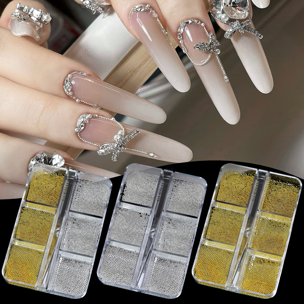 Misscheering Mini Gold Sliver Caviar Metal Steel Ball Nail Accessories เครื่องมือ DIY