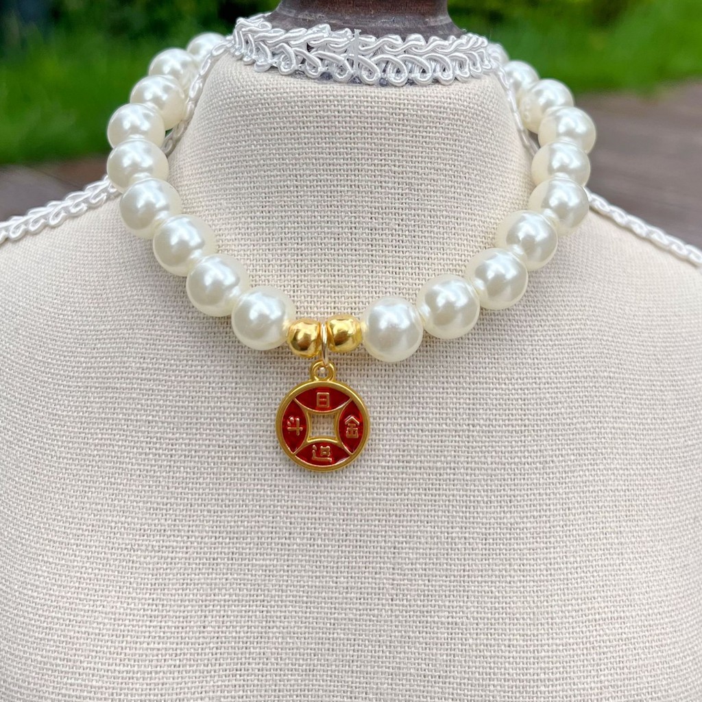 ใหม่สัตว์เลี้ยงสร้อยคอมุกปลอกคอแมวสําหรับโชคลาภโชคดีลูกสุนัขพรปก - รูปที่ 4