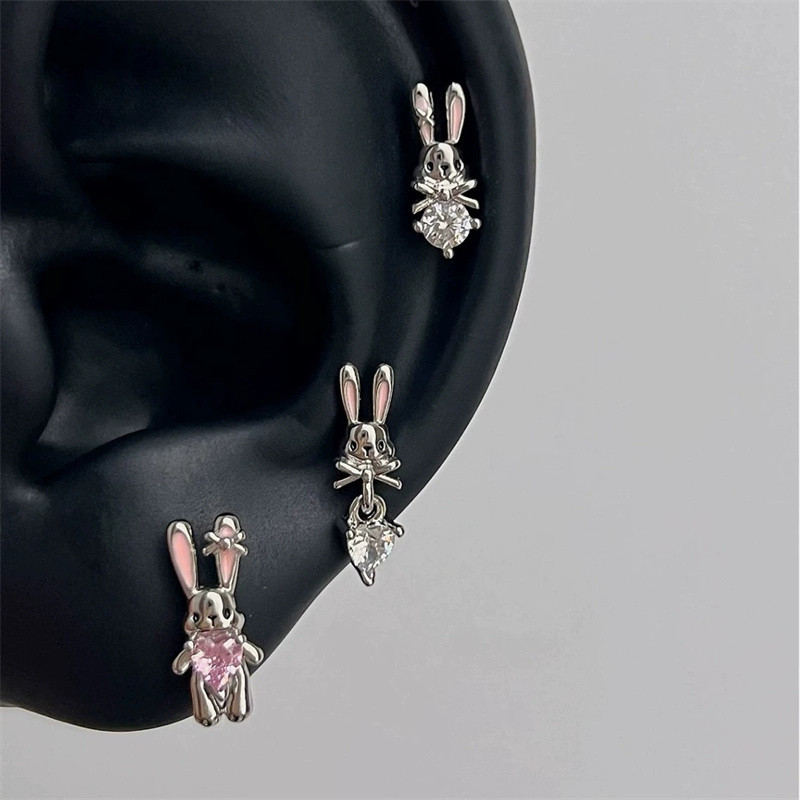 ต่างหูโลหะผสมคริสตัลหัวใจ กุญแจ.rabbit สำหรับผู้หญิง