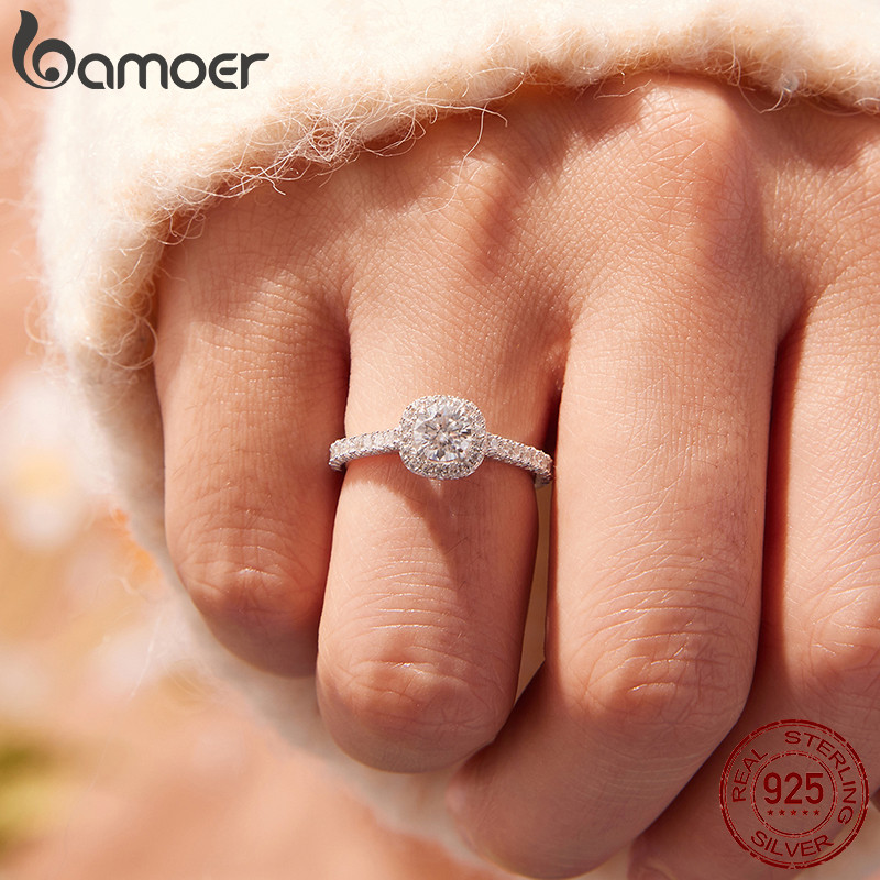 Bamoer 925 Sterling Sliver Rings Bud Moissanite Design สําหรับเครื่องประดับผู้หญิงงานแต่งงาน