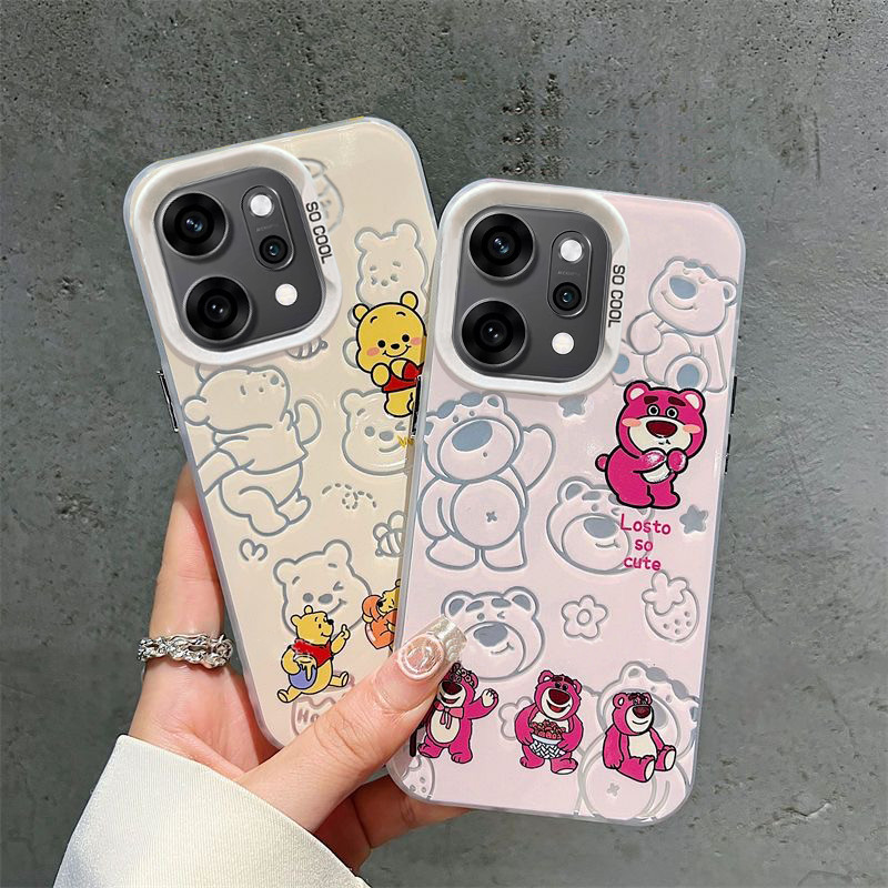 เคส OPPO Reno 14 13 14F 5G เคส OPPO Reno 14 Pro 5G Case เคสน่ารักการ์ตูนวินนี่ เดอะ พูห์ หมีล็อตโซเคสกันกระแทกเคสแข็งด้านหรูหราชุบปุ่มโทรศัพท์สําหรับเด็กผู้หญิงนักเรียนผู้หญิง