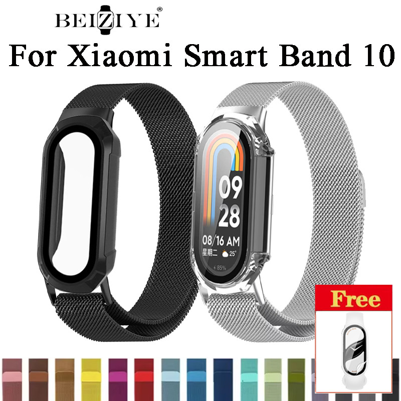 สายสแตนเลส + PC สําหรับ Xiaomi Smart Band 10 Loop เปลี่ยนเข็มขัดสําหรับ Xiaomi Band 10 สร้อยข้อมือ