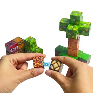 ตัวต่อมายคราฟ บล็อกตัวต่อแม่เหล็กเด็ก magnetic cube ของเล่นมายคราฟ แม่เหล็กสแควร์