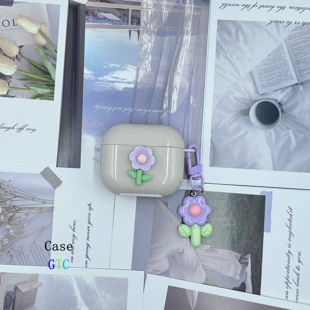 GTC สําหรับ GOOJODOQ J228 J229 AI Case เคส เคสหูฟัง ดอกกุหลาบสีม่วงสีขาวครีมน่ารัก > จี้
