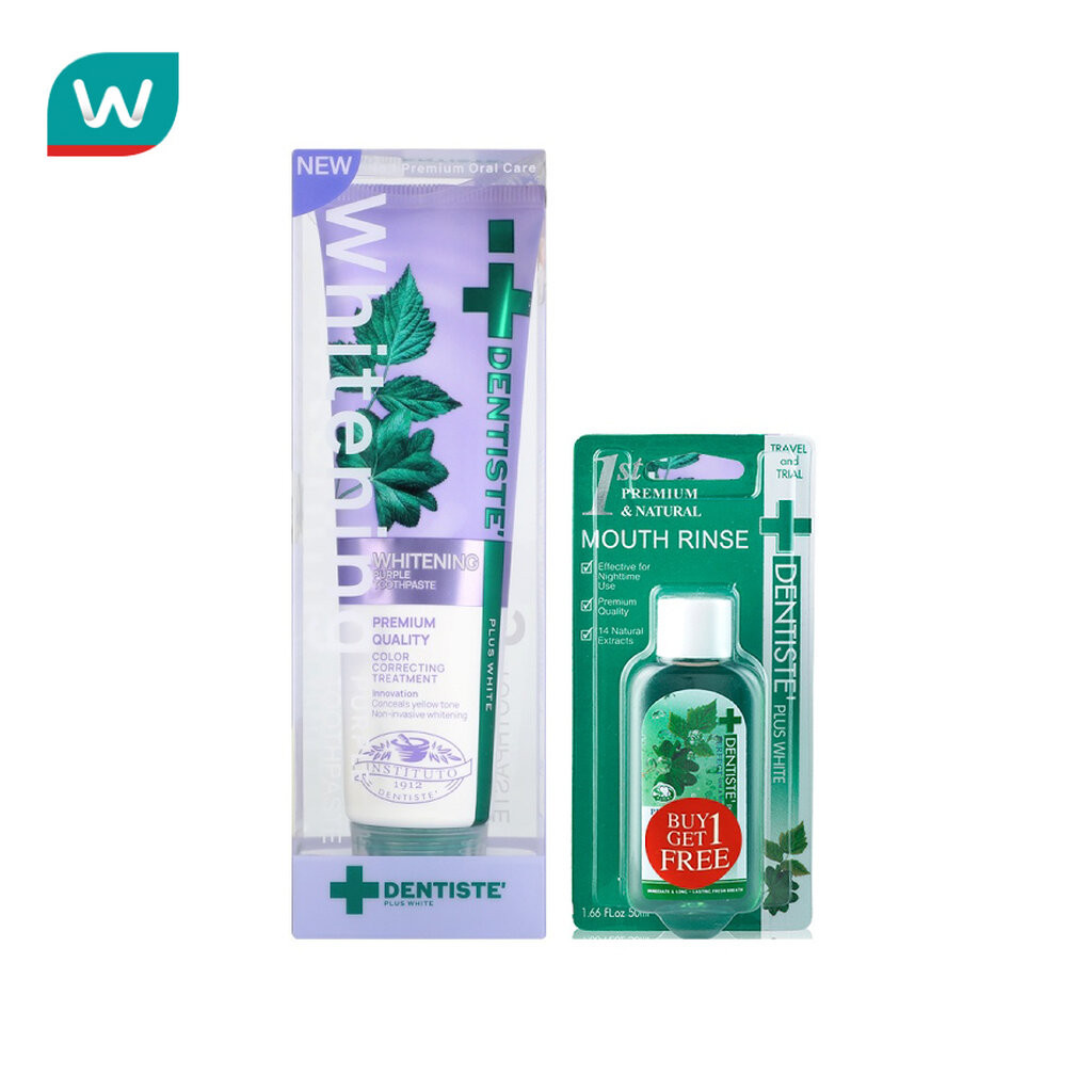 Dentiste เดนทิสเต้ ยาสีฟัน ไวท์เทนนิ่ง เพอเพิล 100 กรัม+น้ำยาบ้วนปาก 50 มล.