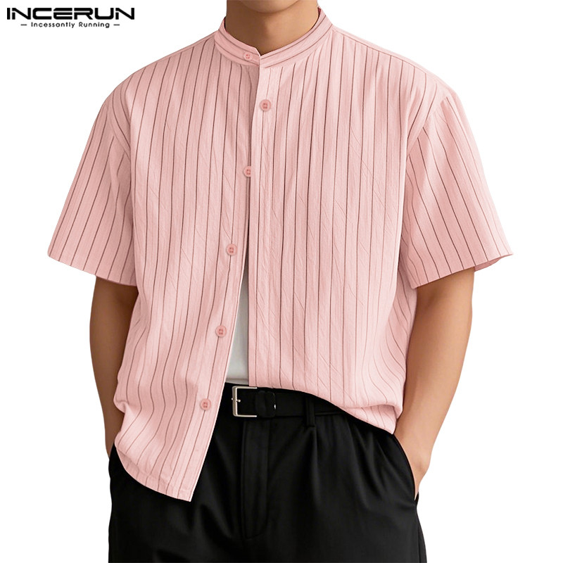 เสื้อเชิ้ตแขนสั้นคลาสสิก สีทองลายทาง สำหรับผู้ชาย