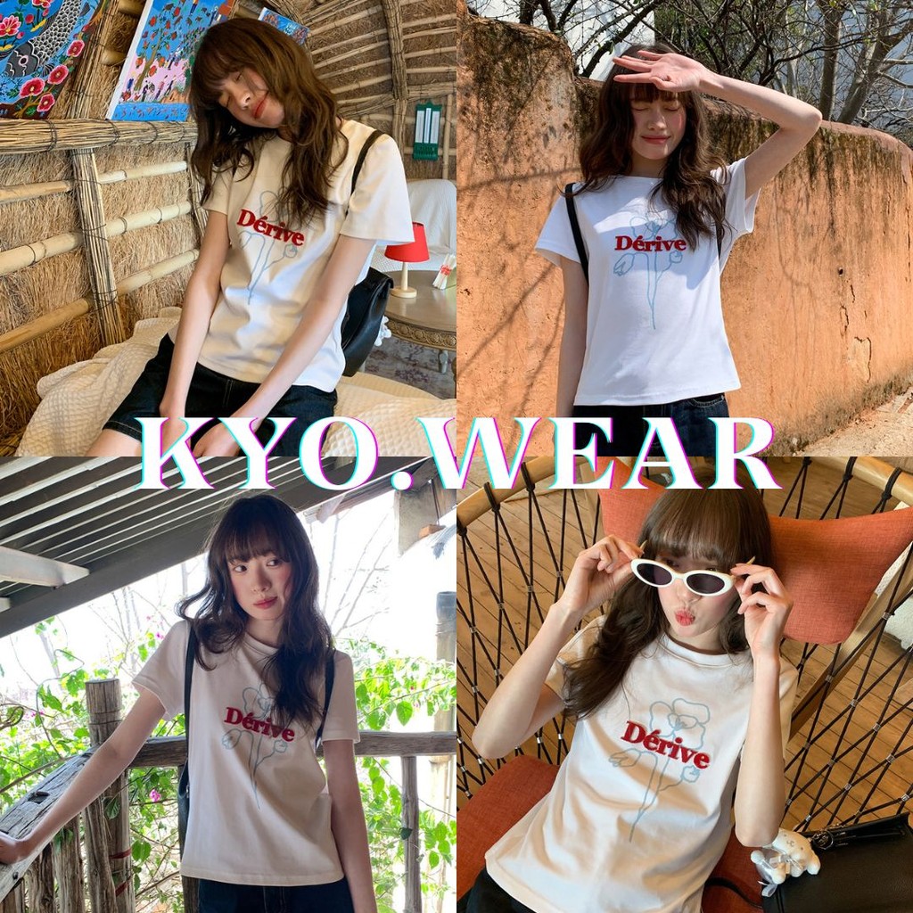 KYO 🌸 เสื้อเกาหลี ผู้หญิง  "DERIVE FLOWERS" พิมพ์ลาย ผ้าCOTTON โคตรนุ่ม สลิมฟิต เสื้อ summe rเสื้อทรงซ้อ เสื้อคอกลม
