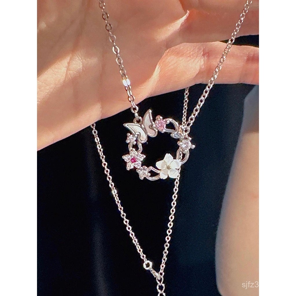 * สร้อยคอผีเสื้อ Niche Light Luxury Girl Garland Clavicle Chain s999 ของขวัญวันเกิดเงินสเตอร์ลิง {ออ