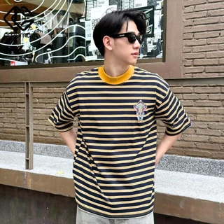 CAZAMAN เสื้อยืด OVERSIZE เสื้อยืดโอเวอร์ไซส์ เสื้อยืดแขนสั้น ผ้าฝ้ายแท้ เสื้อลาย ใส่สบาย C25672