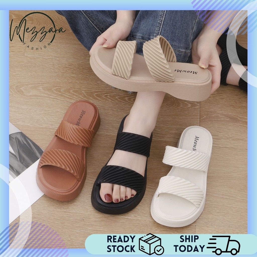 Mezzara ผู้หญิงรองเท้าแตะแบนรองเท้าแตะคู่สายรัด Think Sole รองเท้าผู้หญิง Kasut Wanita Lava Casual 5