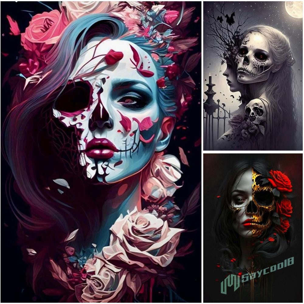 ✪พูดคูล✫คุณภาพสูง 5D DIY เต็มรอบเจาะเพชรภาพวาดฮาโลวีน Skullgirls Decor Art Craft