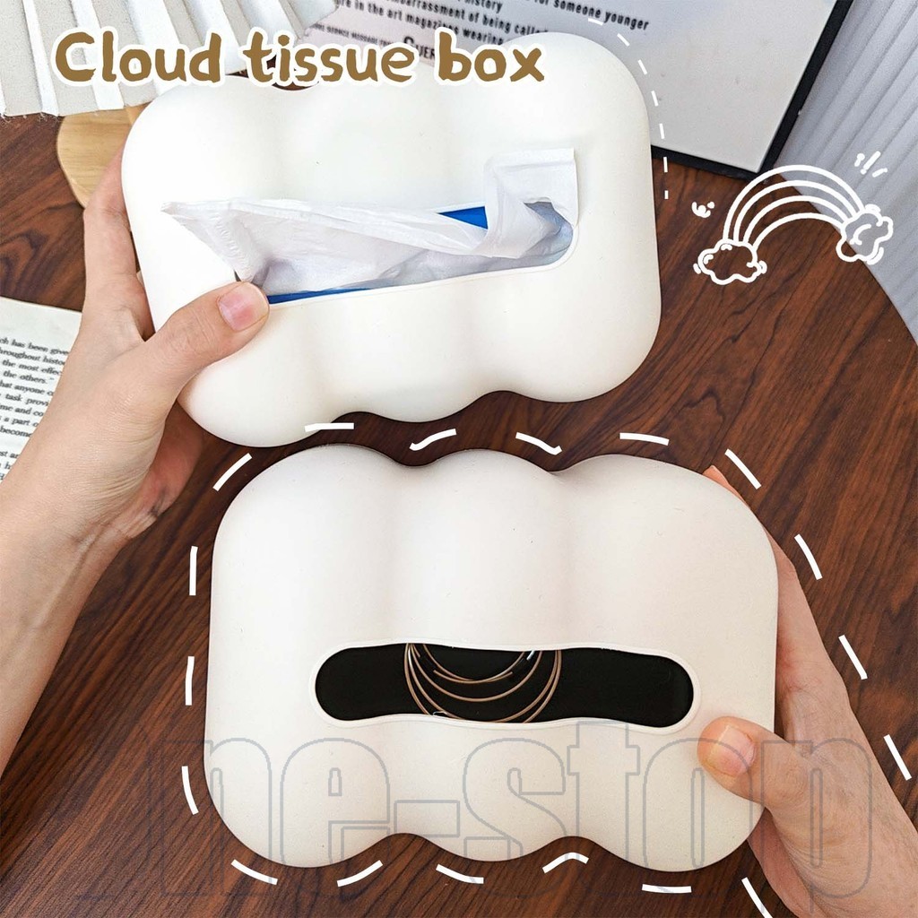 กล่องทิชชู่ Cloud-Design พร้อมฐานสปริง Auto-Lift | ที่วางตกแต่งกันลื่นสําหรับห้องนั่งเล่น/ห้องครัว/ห