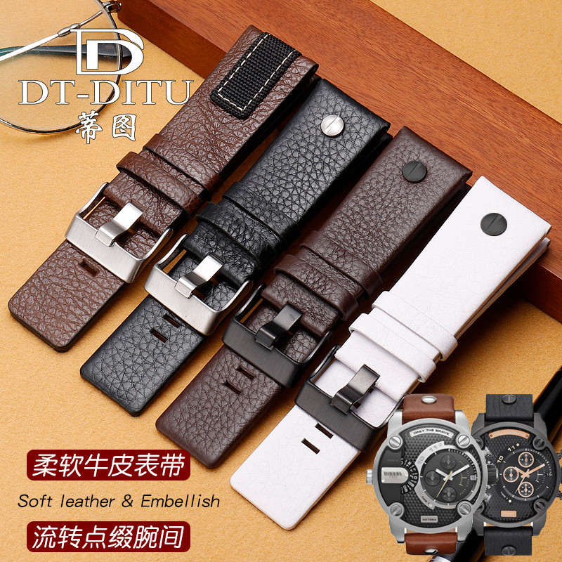Tito Alternative Dissai สายหนังแท้ DZ7257DZ4318DZ7313 สายนาฬิกาผู้ชาย Pin Buckle สายหนังแท้ผู้ชาย