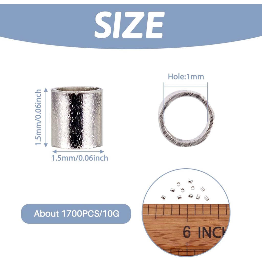 Pandahall 1700pcs 10g 1.5 มม.ทองเหลืองหลอด Crimp End ลูกปัดคอลัมน์เรียงราย End Spacer Terminators เค