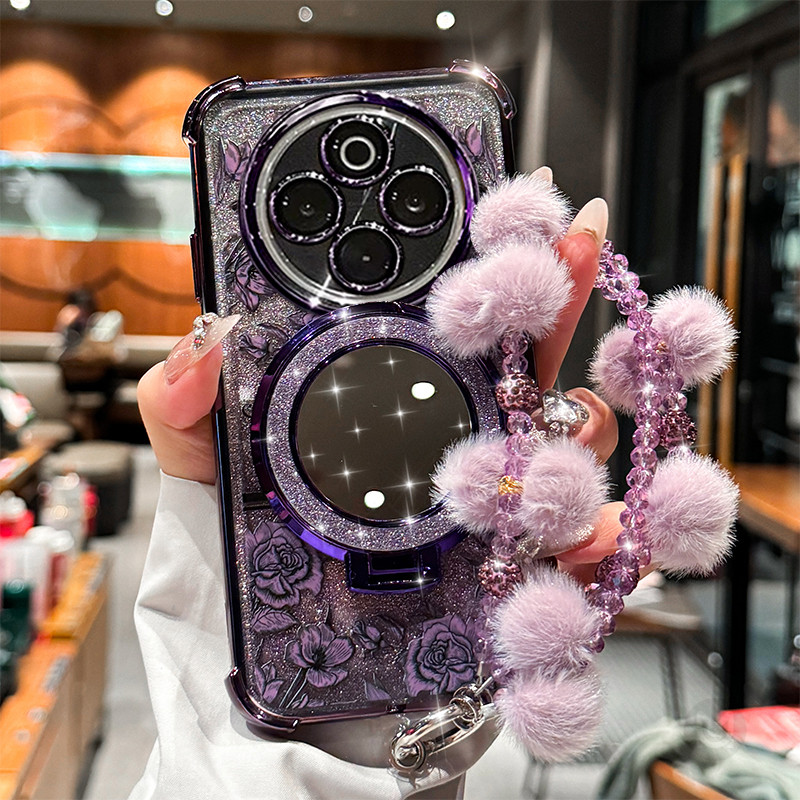 ปลอกสําหรับ VIVO X200 X100 Pro X100S X200S X100 X200 Ultra Bling กระจกผู้ถือนุ่มเคสโทรศัพท์พร้อมสร้อยข้อมือโซ่ - รูปที่ 3