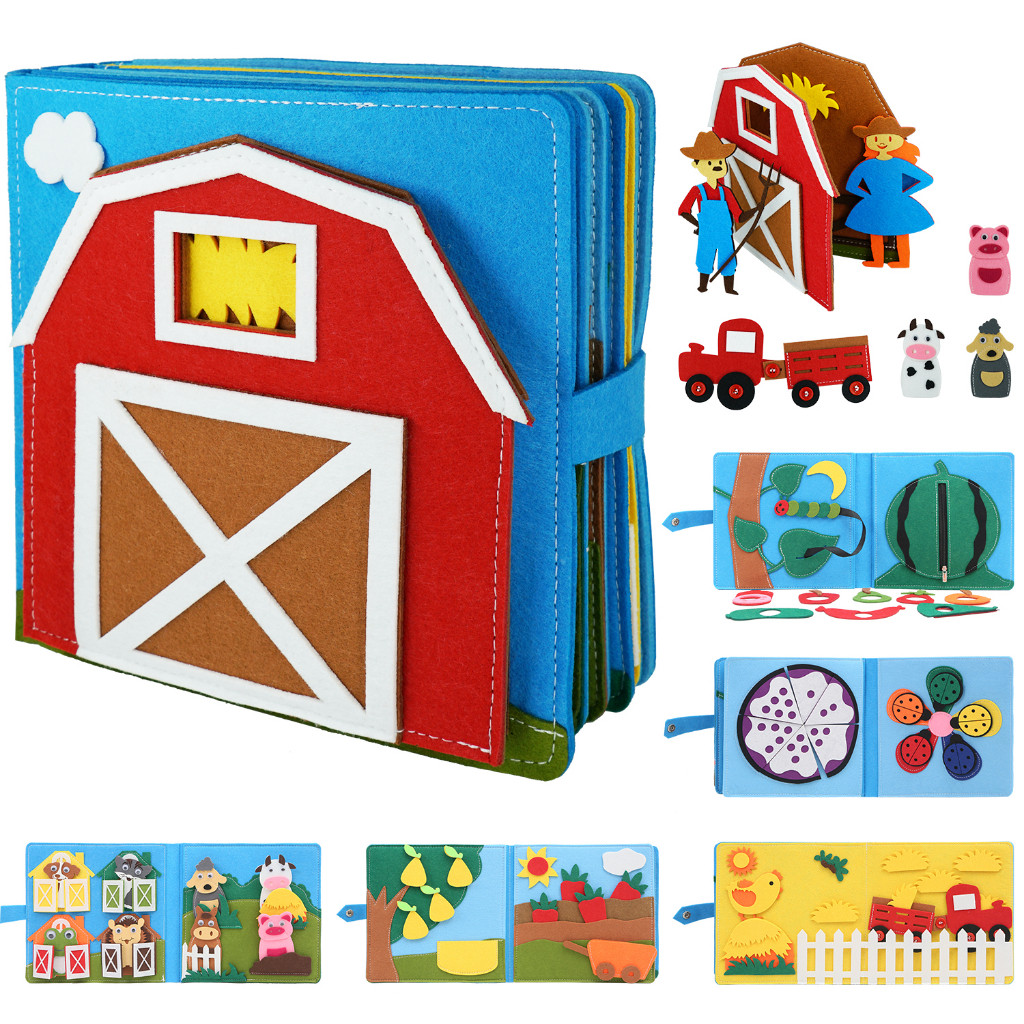 ของเล่น Montessori สำหรับเด็กวัยเตาะแตะ Busy Board ฉากสัตว์ในฟาร์ม ของเล่นกิจกรรมเล่านิทาน หนังสือเงียบ กิจกรรมที่ทำจากผ้าสักหลาด ของเล่นเสริมพัฒนาการทางประสาทสัมผัส