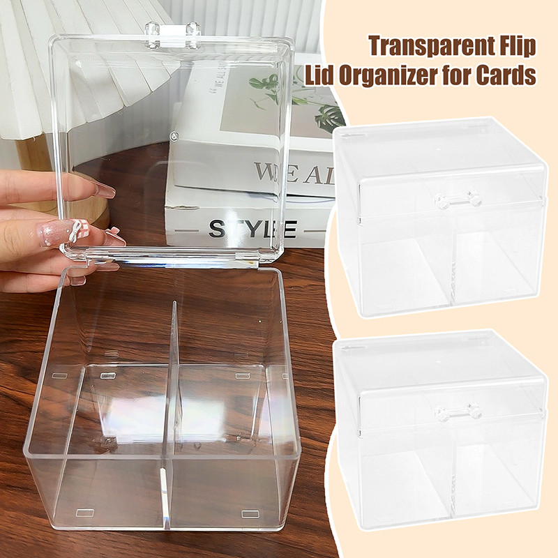 กล่องเก็บภาพโปร่งใสกันน้ํากันฝุ่น - Flip-Top Double Grids Stackable Game Card Organizer Box